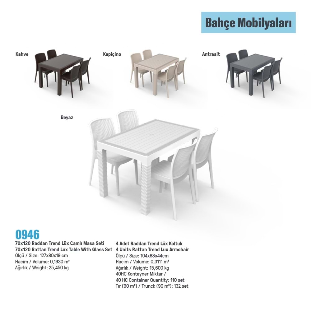 RADDAN TREND LÜX CAMLI MASA SETİ 70X120cm